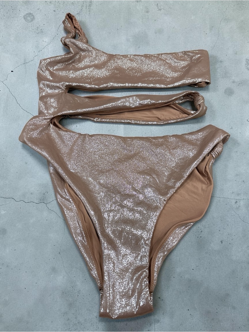 SKIMS Liquid Shine Nude Shimmer Swim Knotted One Shoulder Monokini size XL